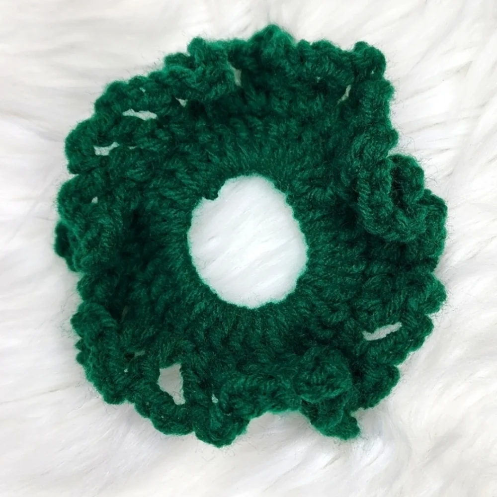 Handmade Textured Crocheted Scrunchies Ponytail Holder Hair Tie Set Of 3 - New